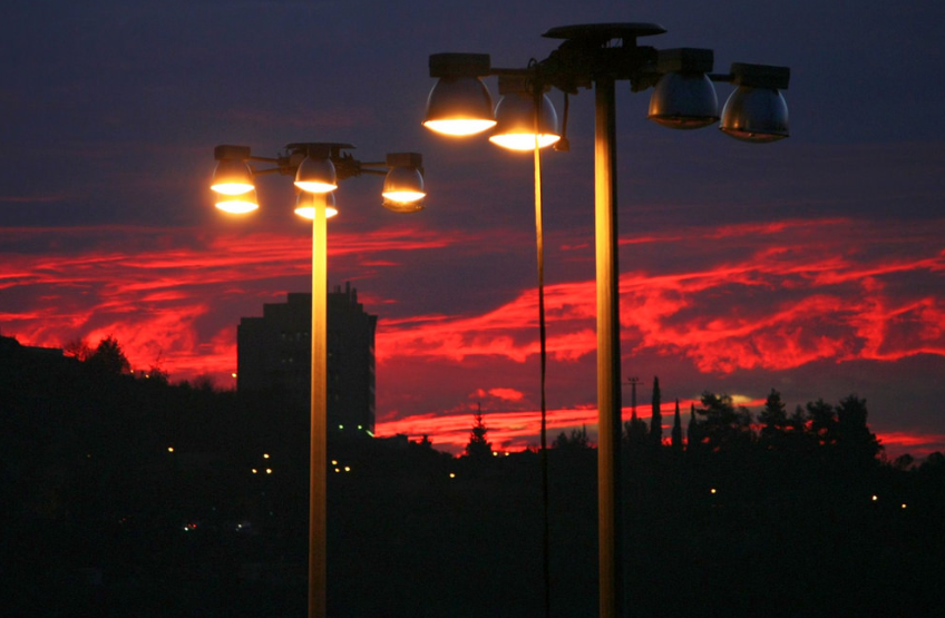 Image of streetlights at sunset