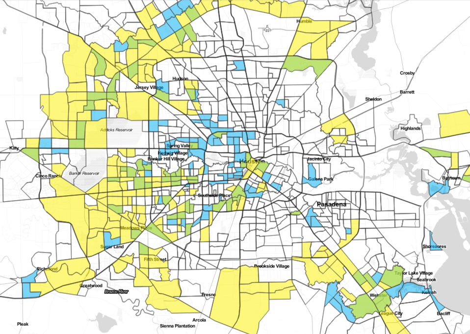 City Observatory map of diverse neighborhoods in Houston