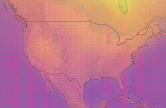 Map of some of North America, estimates of warming by 2100