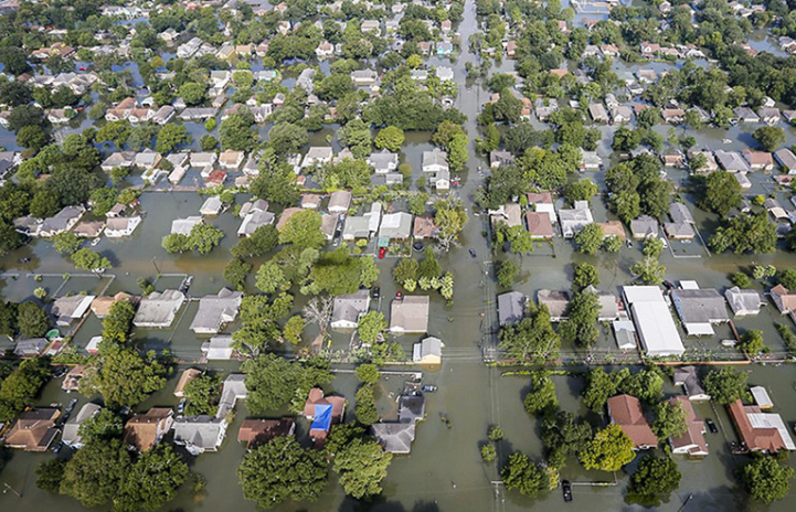 Aerial view of flooding in southeast Houston