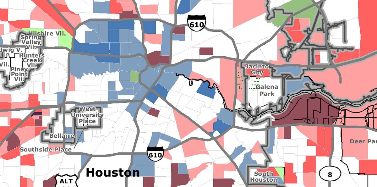 Low income displacement and concentration in Houston area by census tract