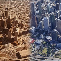 Downtown Houston in 1977 and today