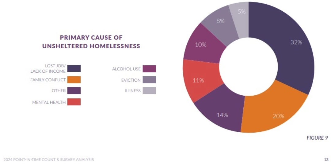 Family conflict and alcohol use were the second and third-most cited reasons for homelessness.