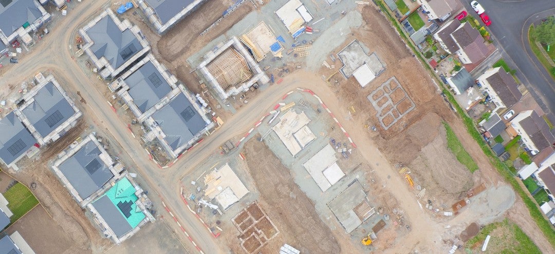 Overhead view of neighborhood construction