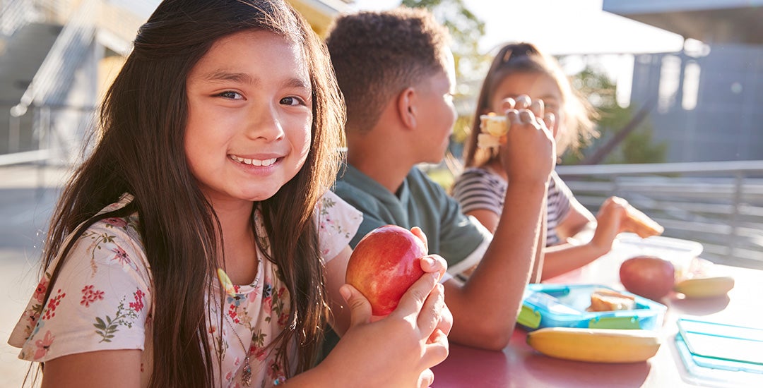 Students eating lunch at school