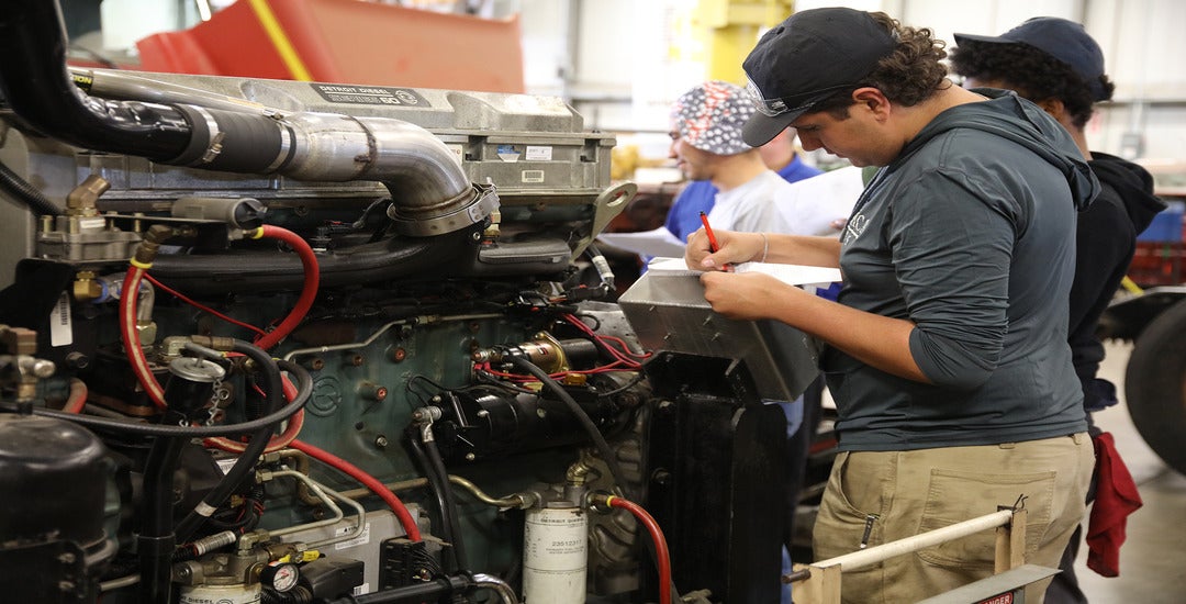 A student works on machinery at Texas State Technical College.