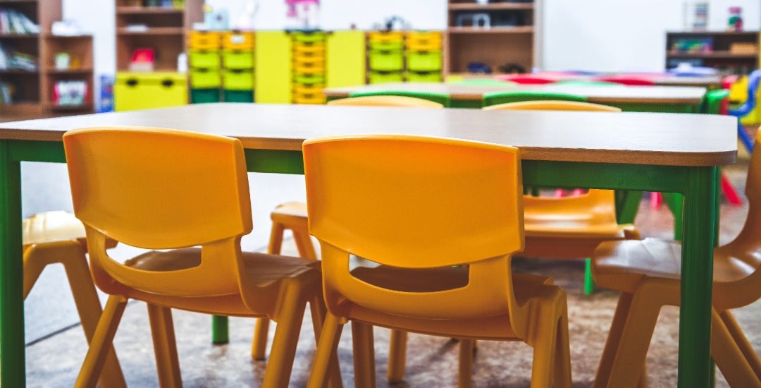 An empty elementary school classroom