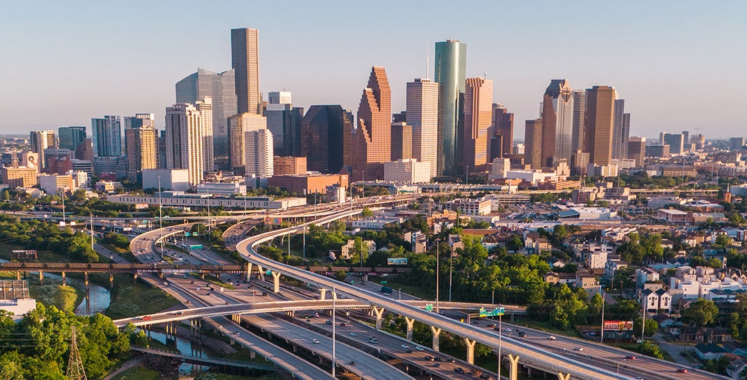 aerial photo of downtown Houston