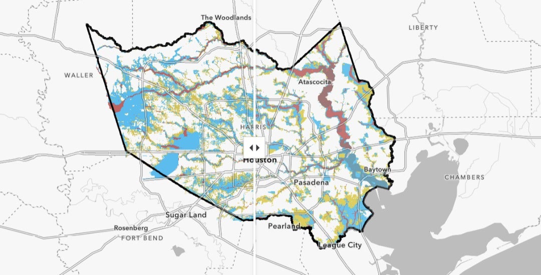 A snapshot of an interactive map depicting FEMA's flood map proposal