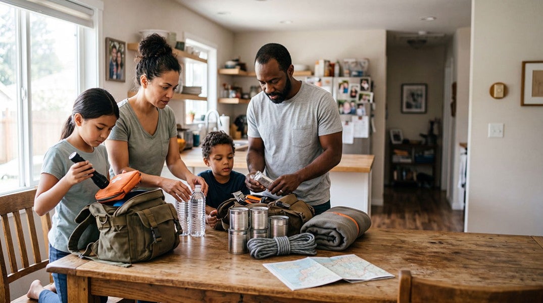 family preparing for disaster
