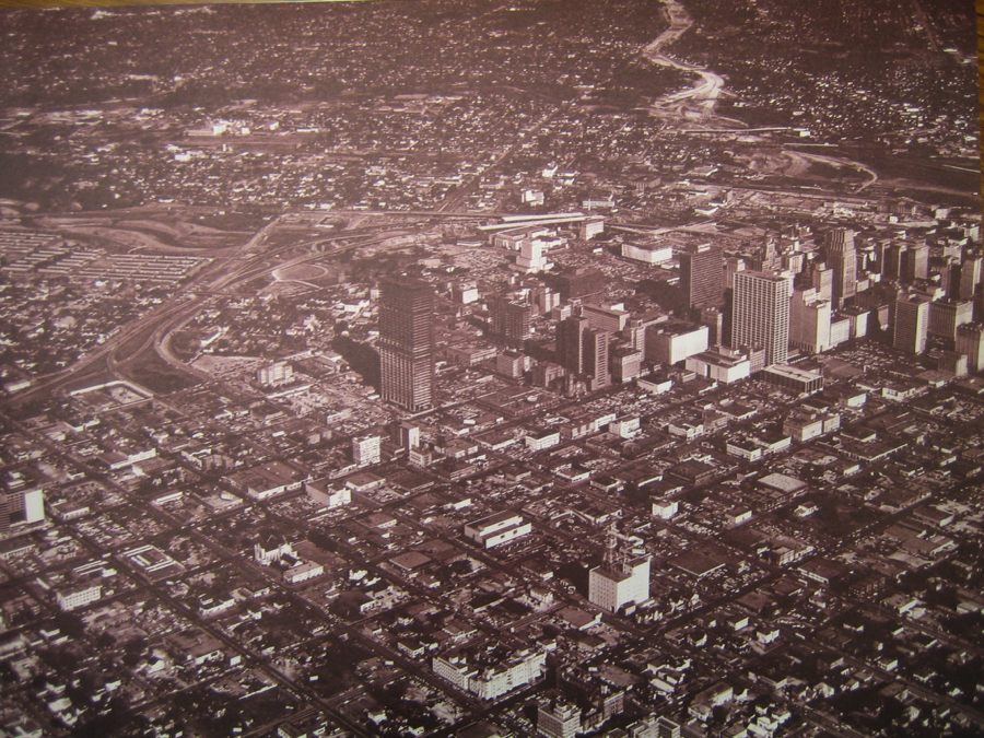 Aerial view of Houston in sepia tones