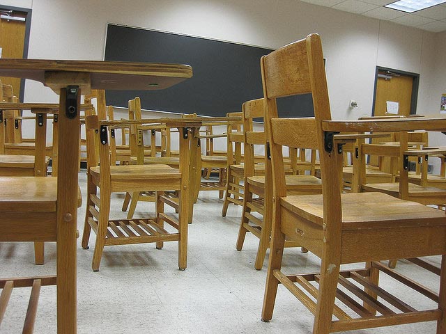 Empty classroom desks