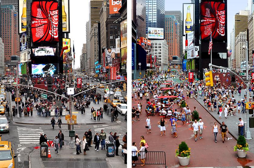 Before and after photos of Times Square