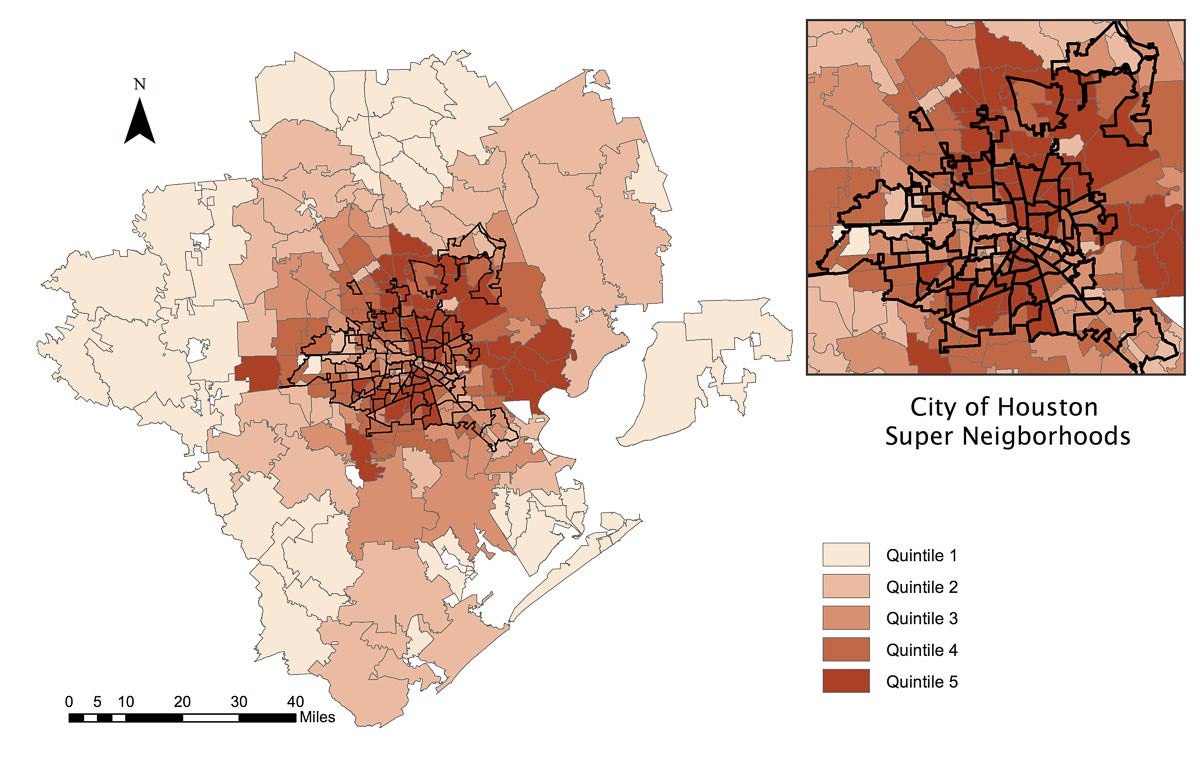 This map shows the prevalence of asthma across the Houston area