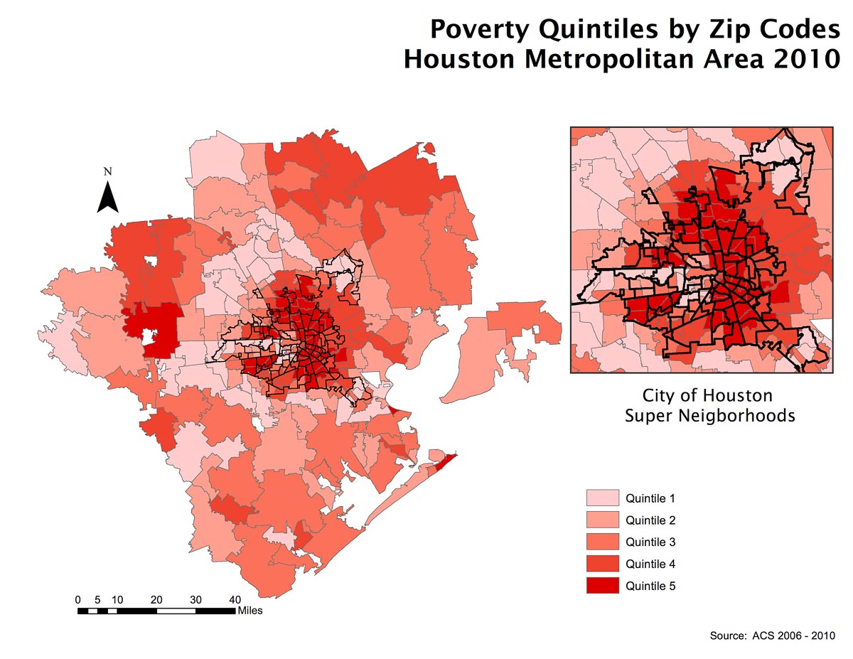 This map shows poverty rates in Houston neighborhoods