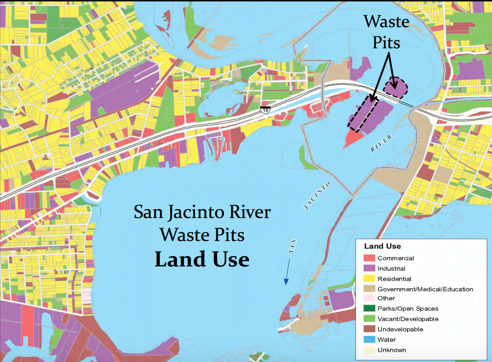 San Jacinto River waste pits map