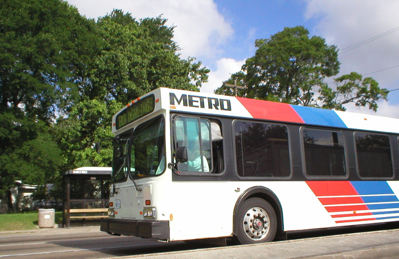 A view of the front half of a Houston Metro bus