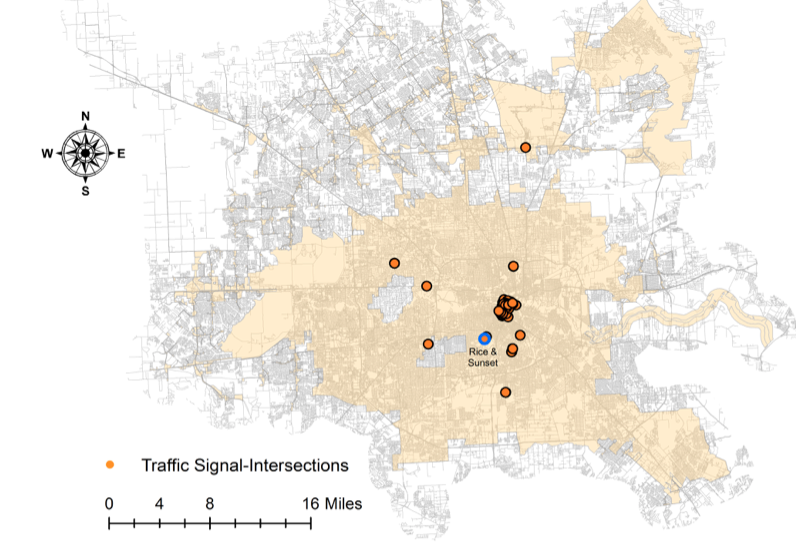 Traffic signal intersections in Houston