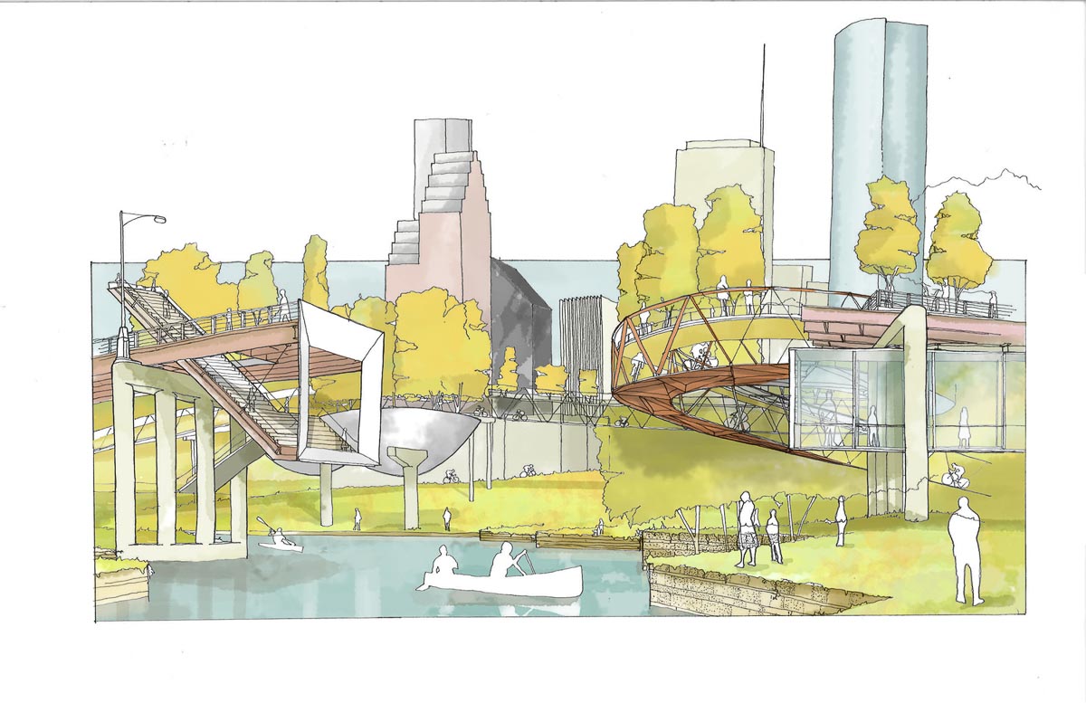 Rendering of Pierce Elevated becoming a park in Houston