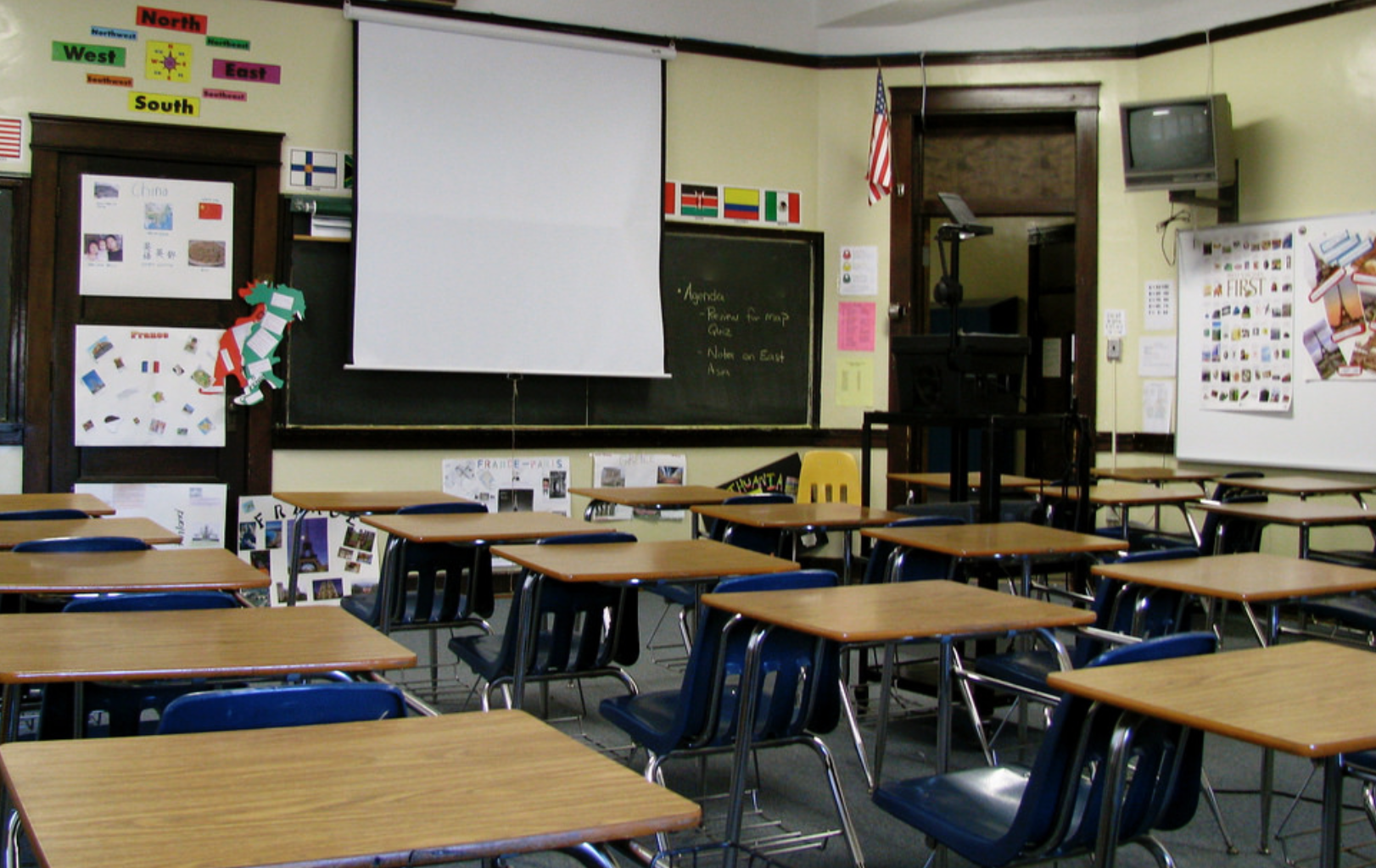 Empty classroom desks