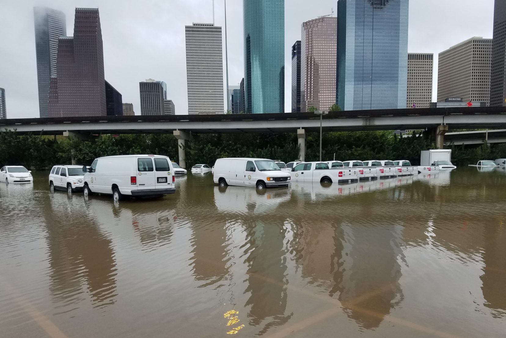 Houston skyline flooded during Hurricane Harvey