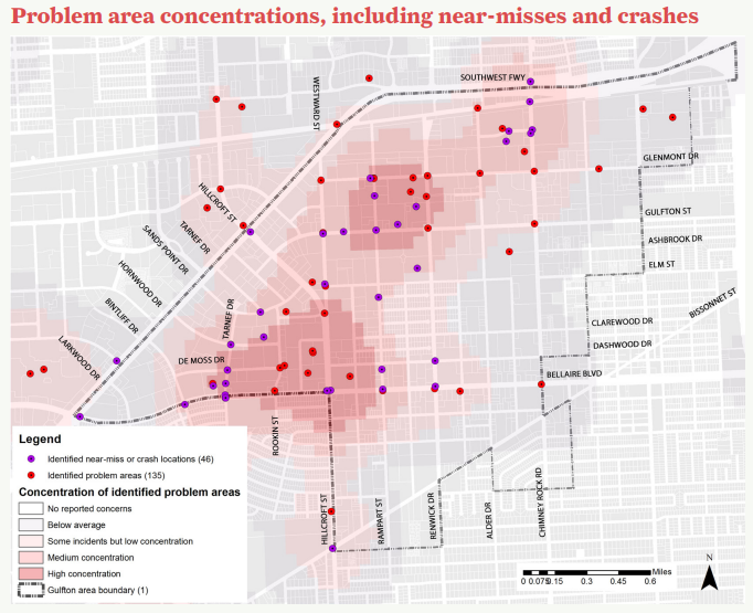 Problem area concentrations, including near-misses and crashes
