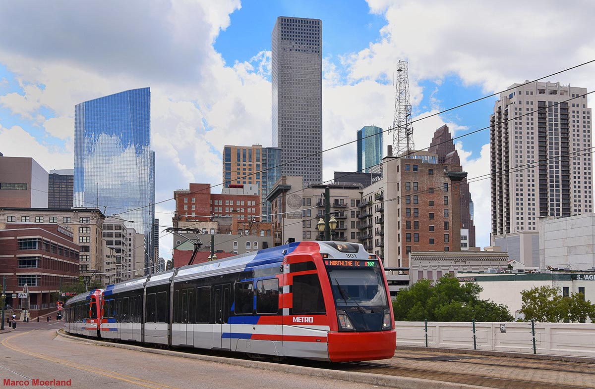 METRO rail against Houston skyline