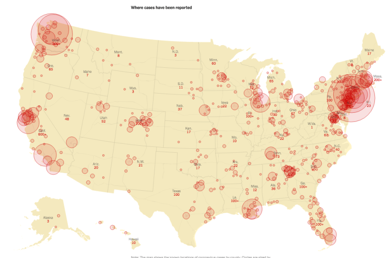 Map showing coronavirus cases in America