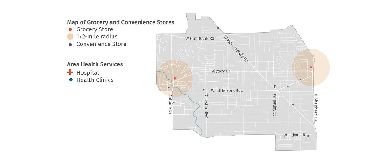 map of food desert in Acres Homes neigborhood of houston