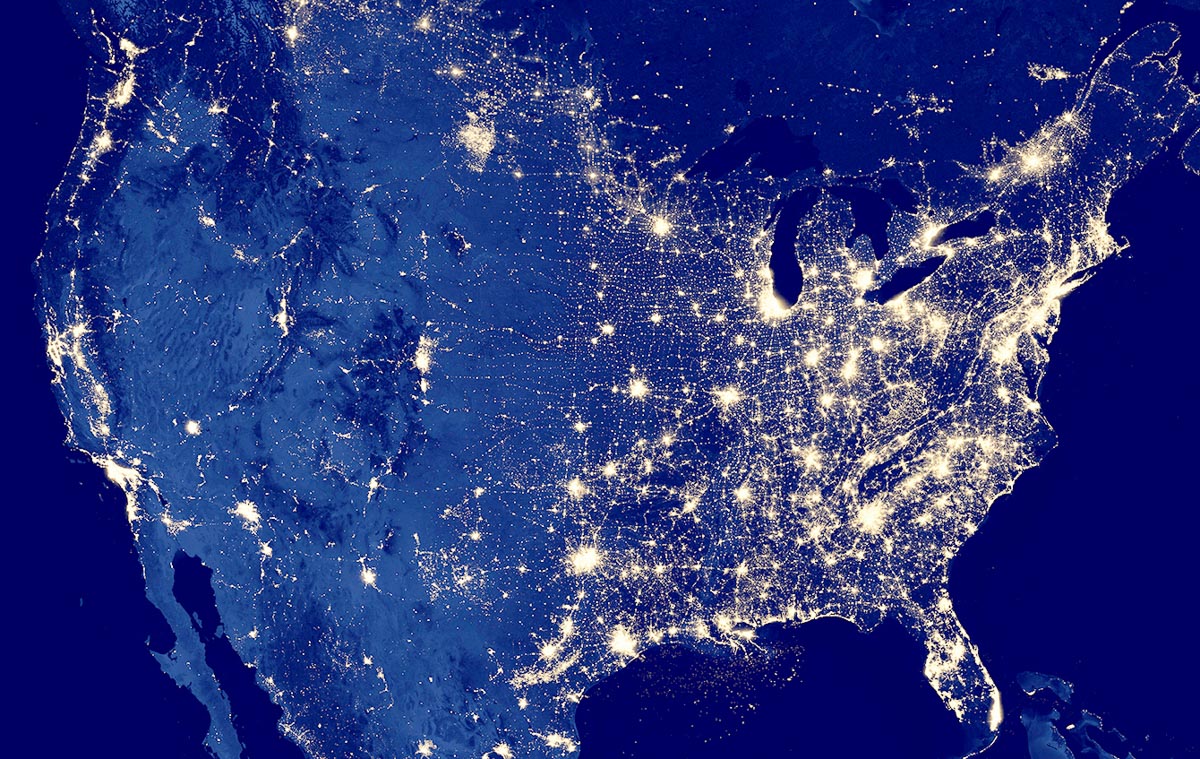 United States city lights seen from space