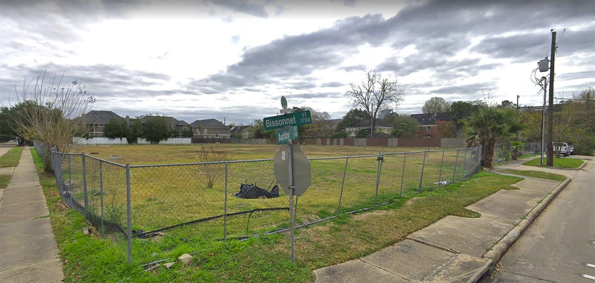 an empty lot at the corner of Ashby and Bissonnet in Houston