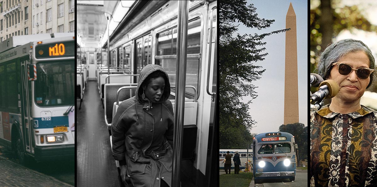 Collage of images for blog series on race, equity and public transit