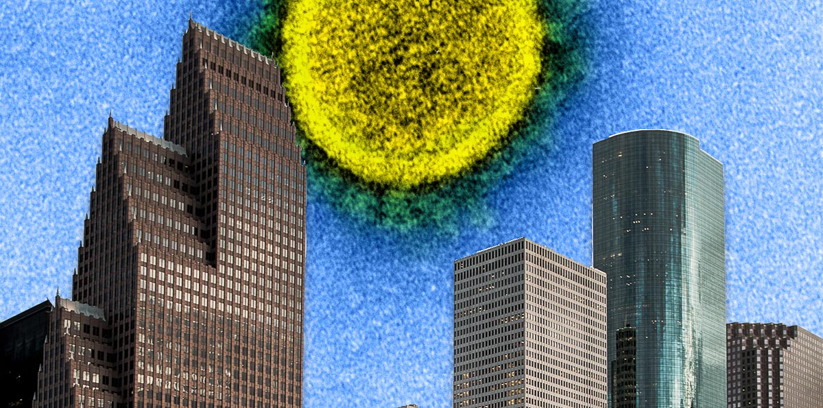 COVID-19 "sun" over downtown Houston