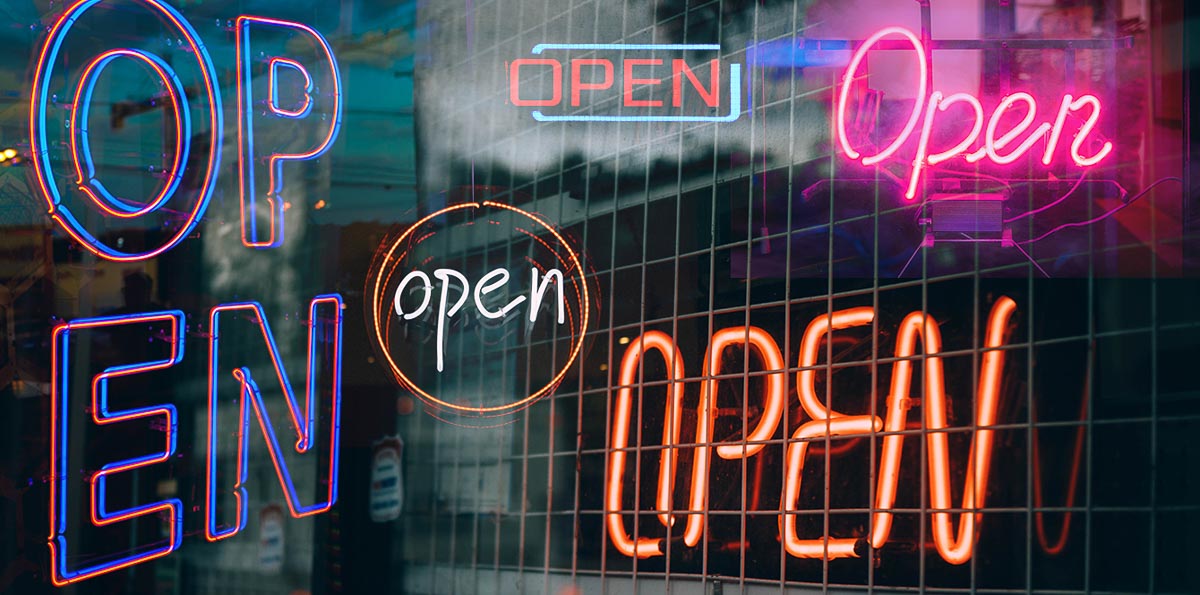 many neon open signs