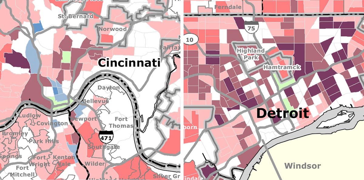 Low income concentration in the cities of Detroit and Cincinnati