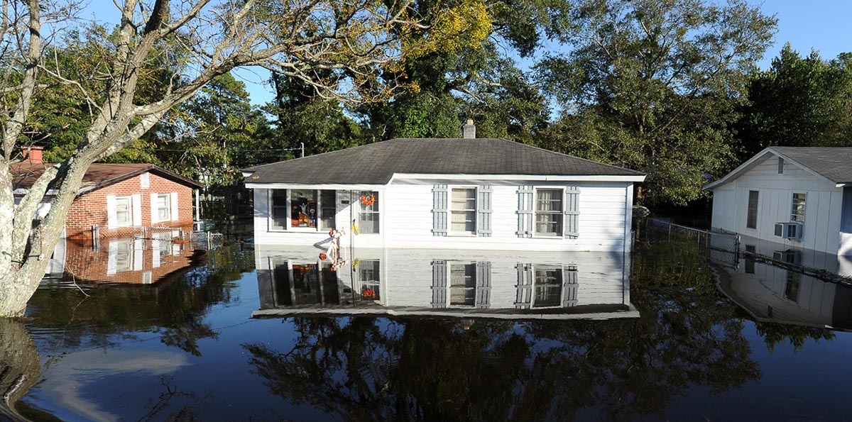 flooded homes in North Carolina following Hurricane Matthew