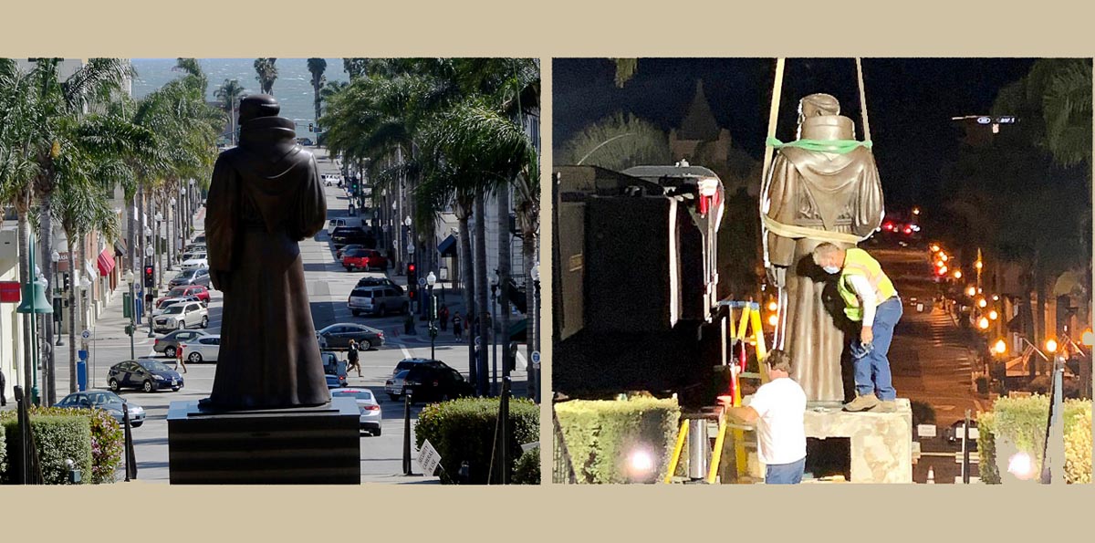 Before and after removal of Father Serra statue