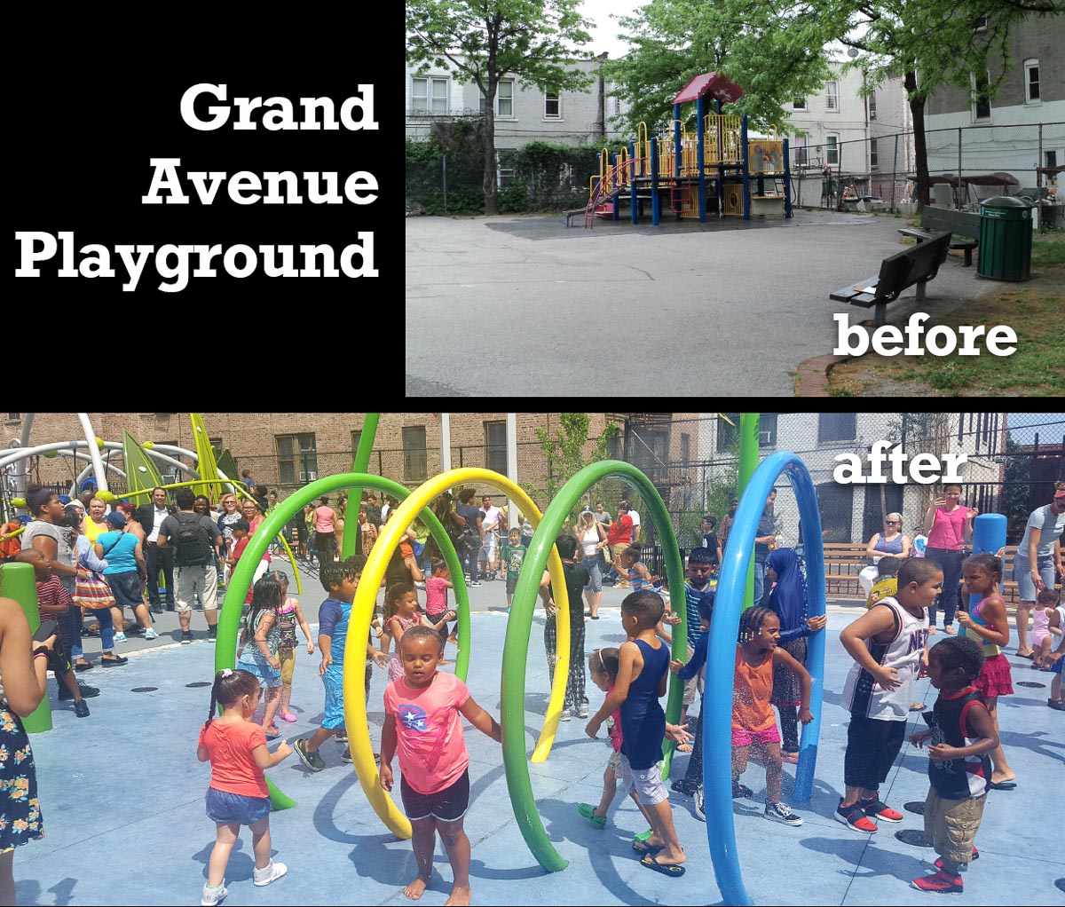 befor and after photos of Grand Avenue Playground in New York