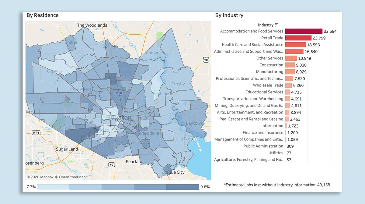 map showing Harris County unemployment 