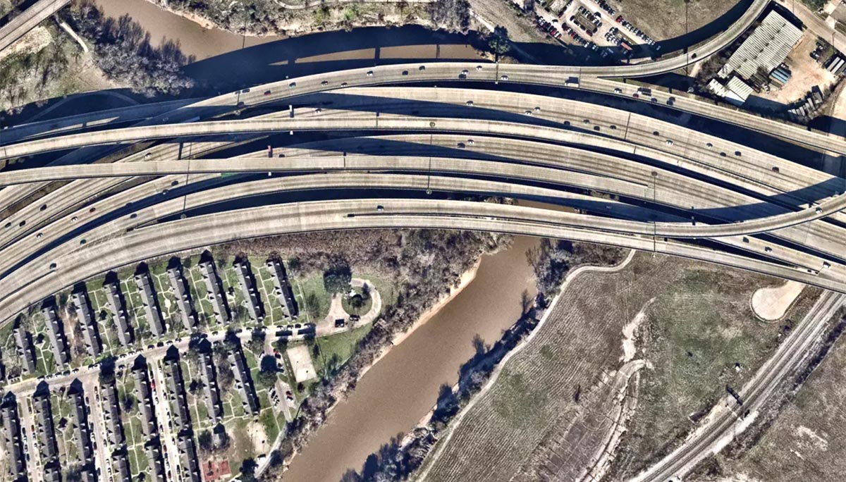 aerial photo of US 59 near downtown Houston