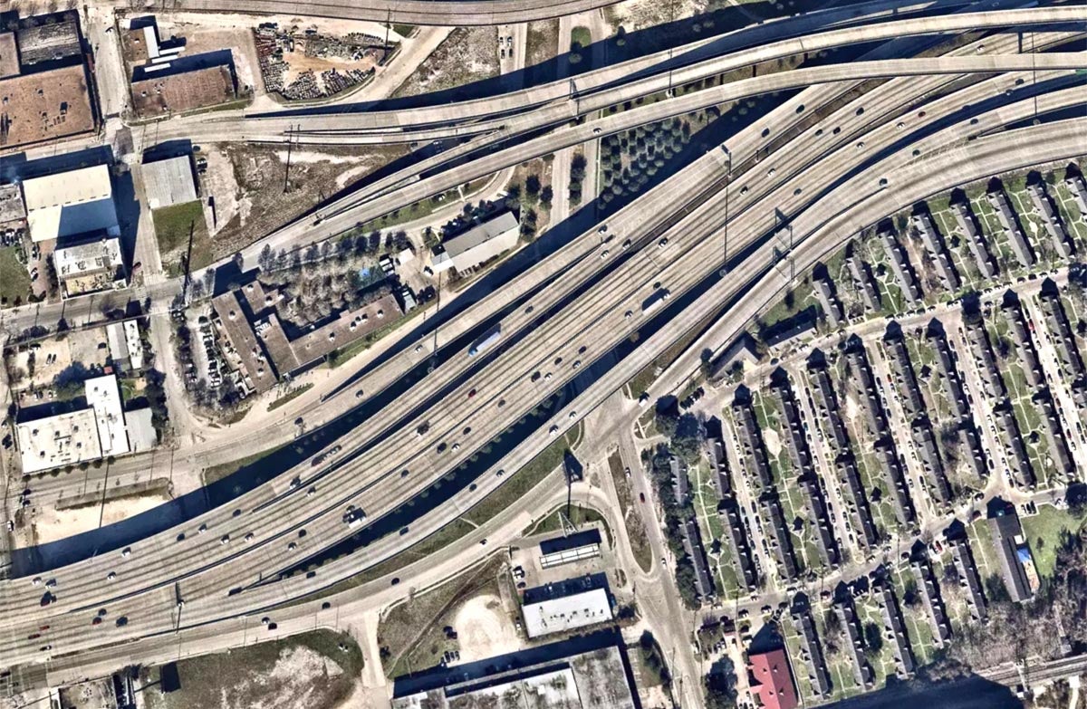 aerial photo of US 59 near downtown Houston