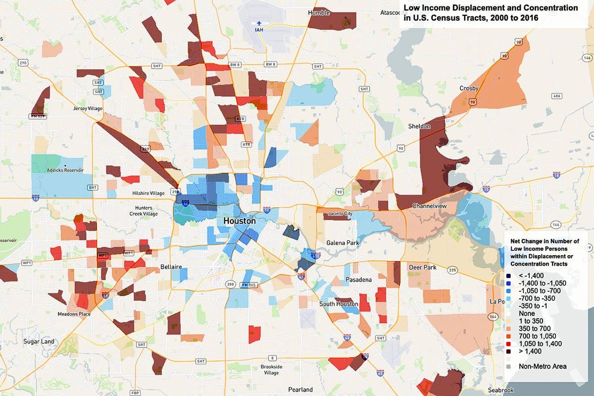 Low income displacement and concentration in Houston area by census tract