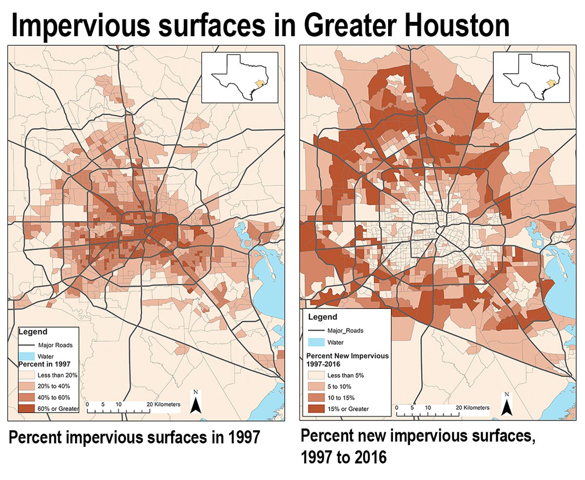 maps comparing urbanization of Houston