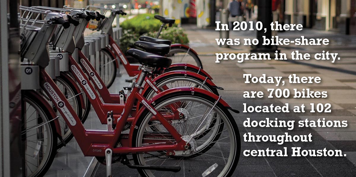 graphic showing changes in Houston bike-share program in past decade