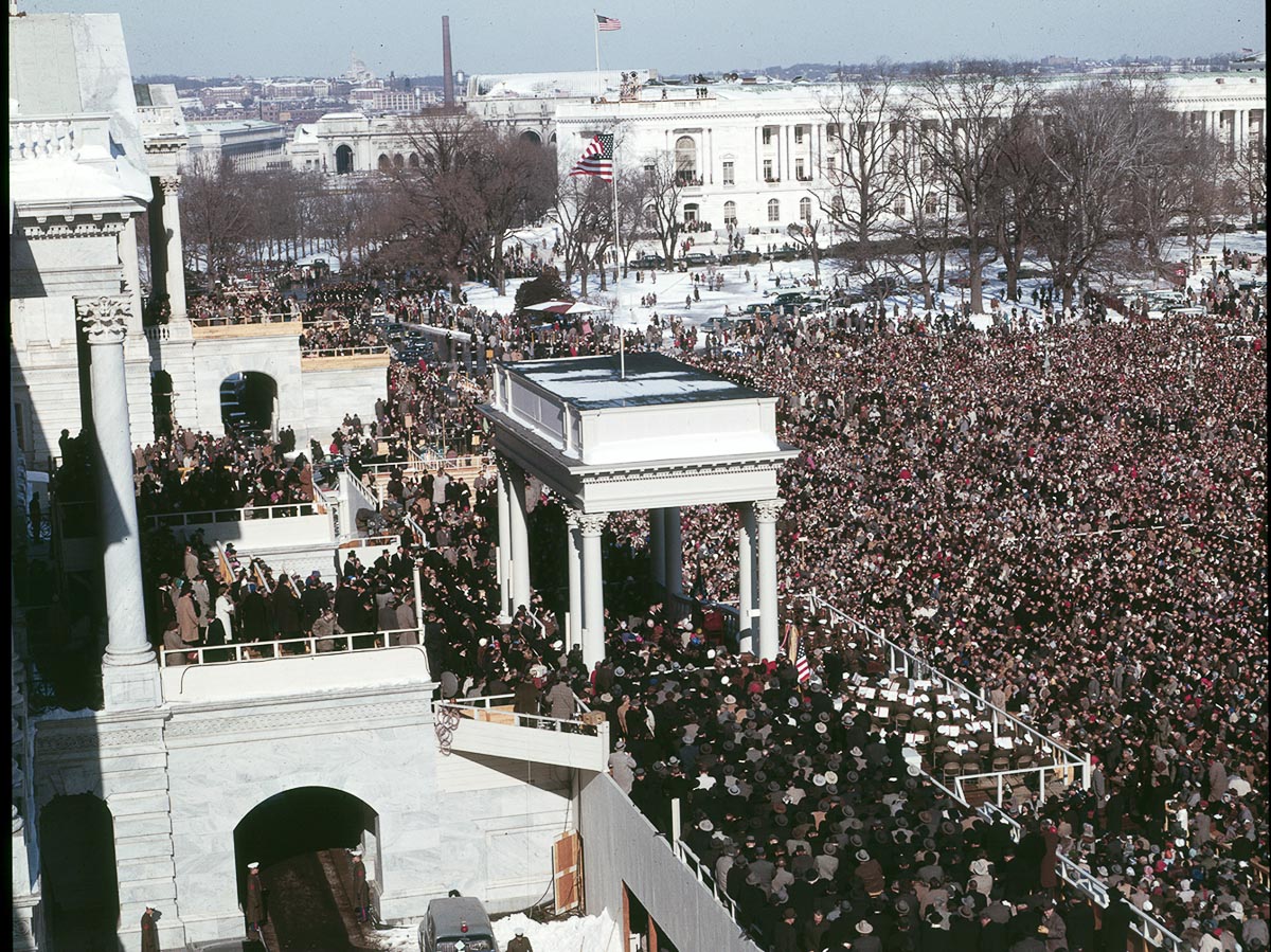 Crowd on Capitol grounds, attending inauguration of Lyndon B. Johnson