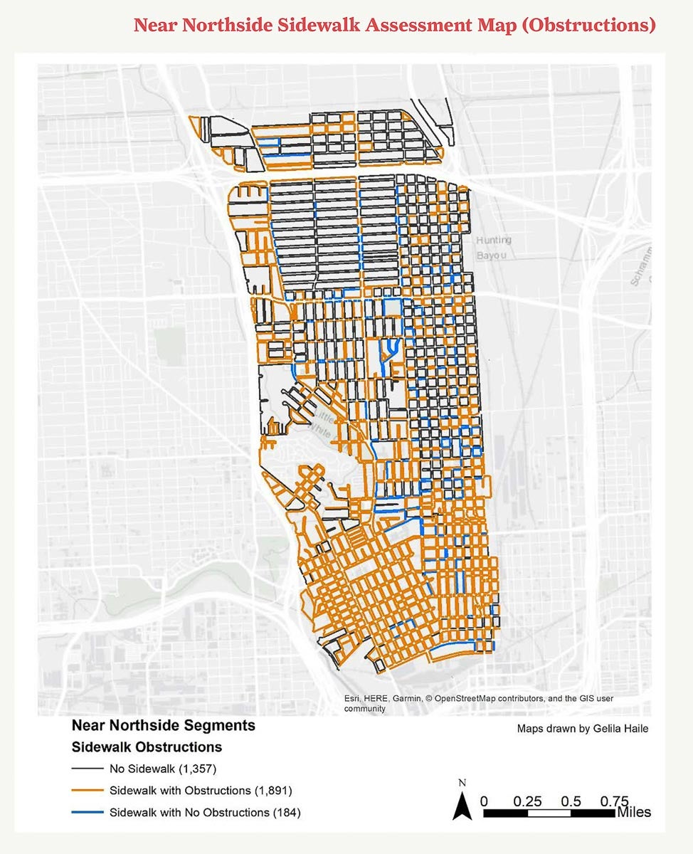 Near Northside Sidewalk Assessment Map showing Obstructions