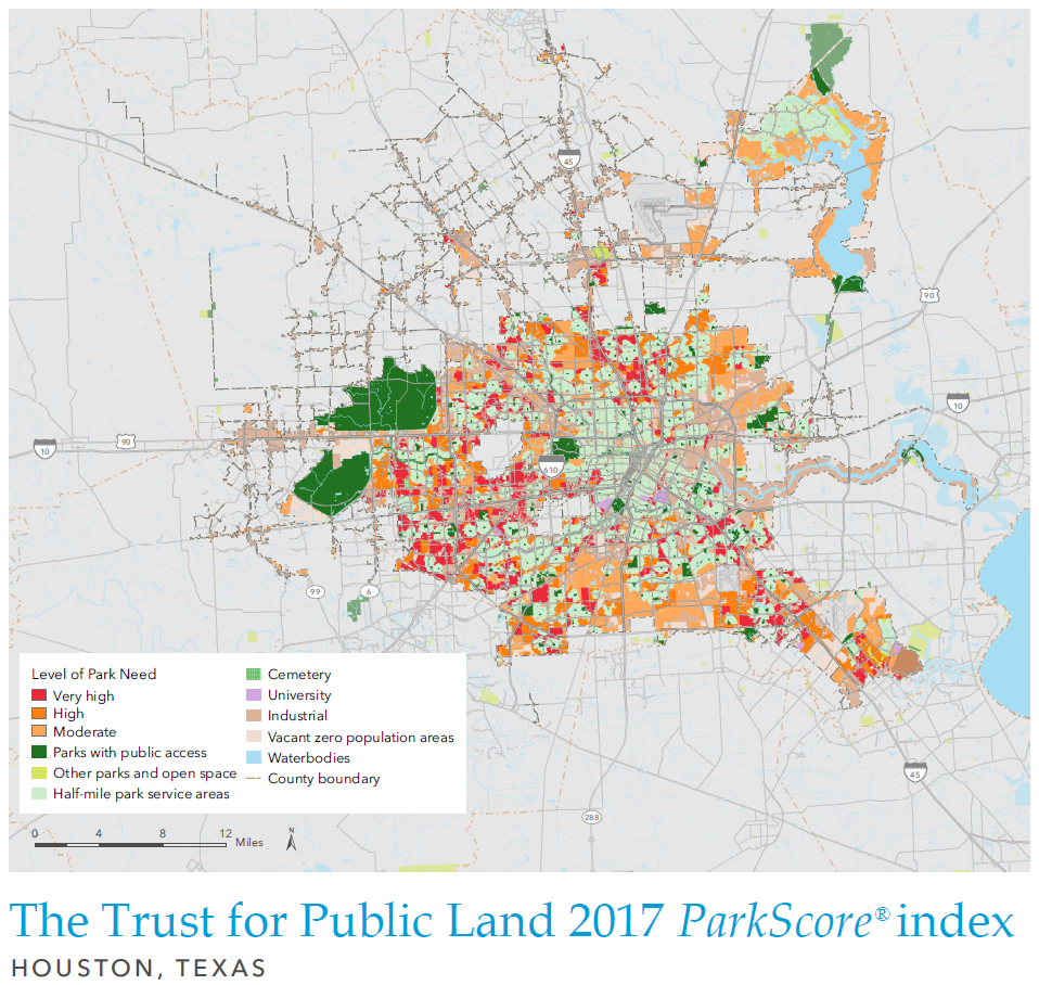 Public Land Trust's ParkScore map of Houston