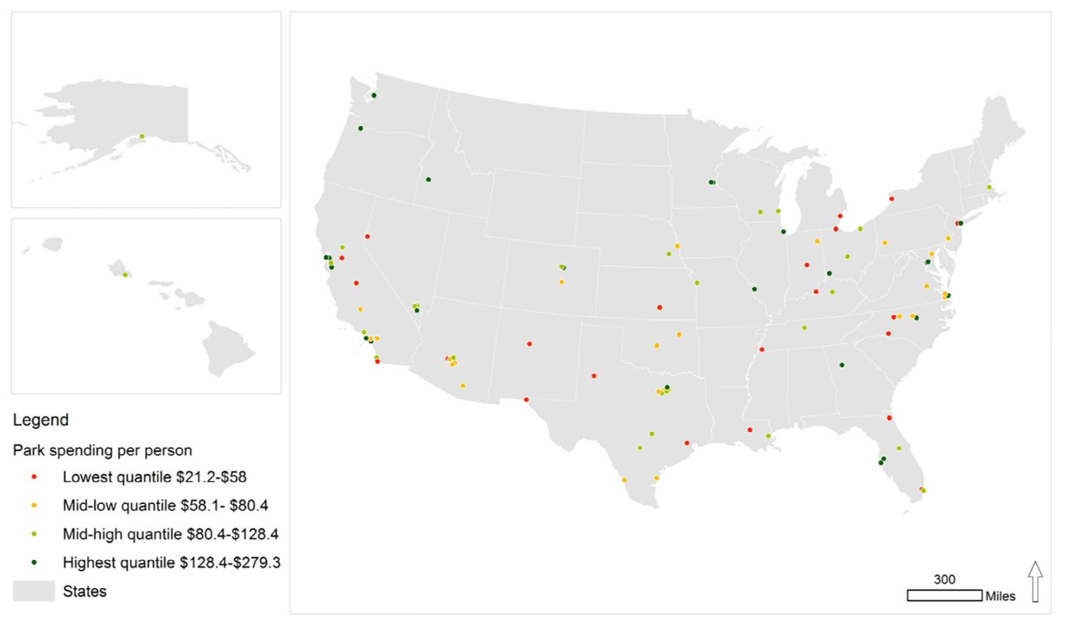 Quartiles for park spending per person