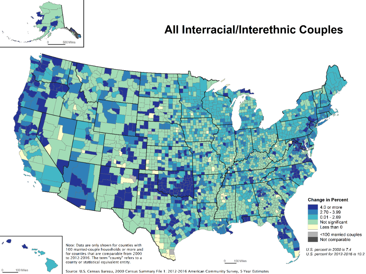 Intermarriage rates change 2000 to 2012-2016