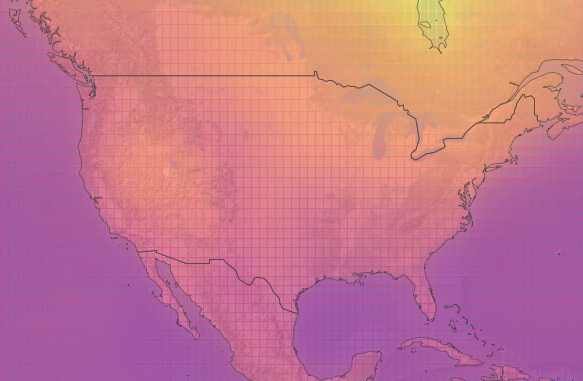Map of some of North America, estimates of warming by 2100